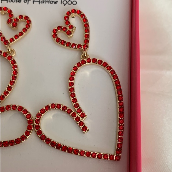 House of Harlow 1960 Red Heart Drop Earrings - Picture 6 of 7